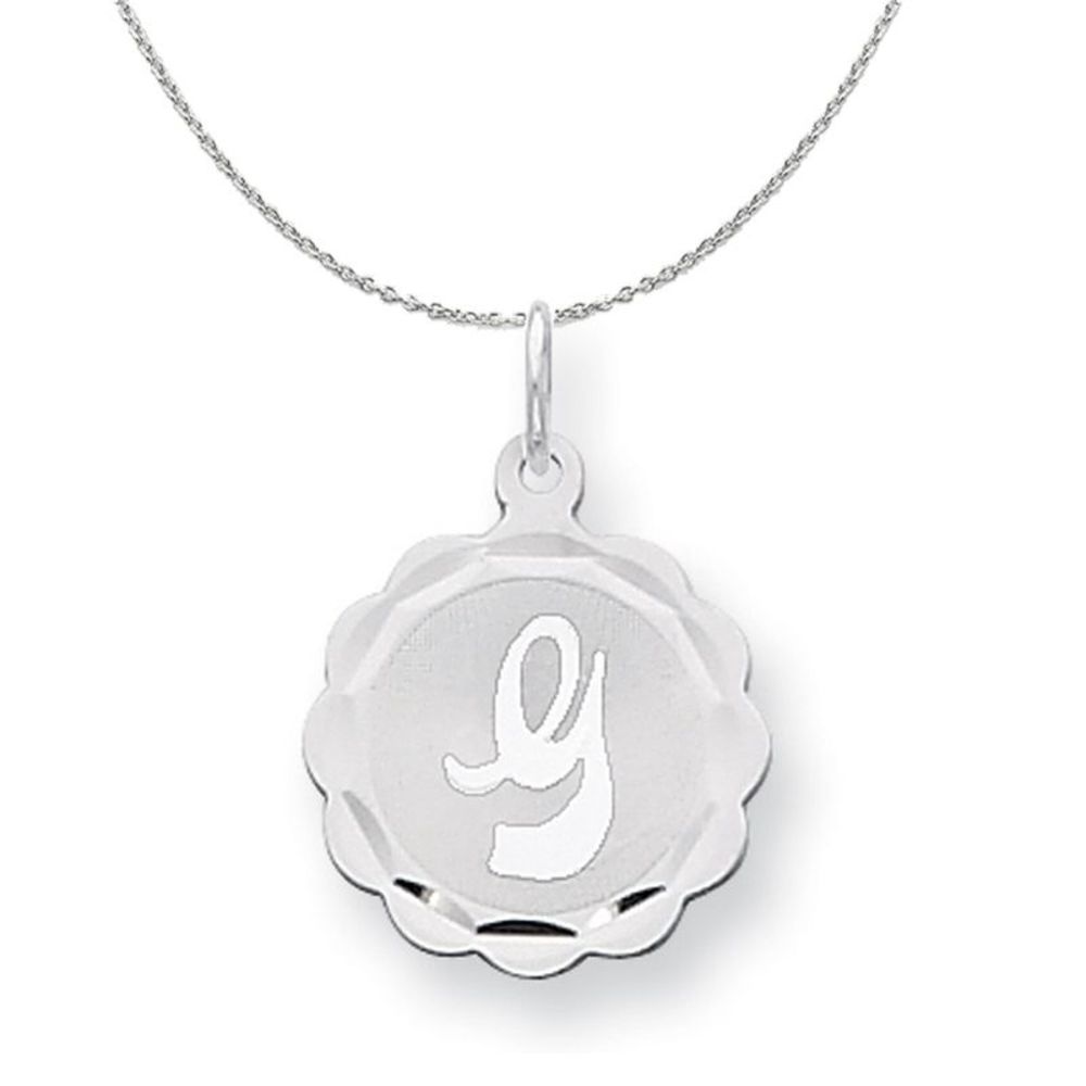 Silver, Sarah Collection 15mm Brocaded Disc Initial G Necklace - 16 In